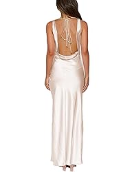 Satin Cowl Neck Sleeveless Backless Maxi Wedding