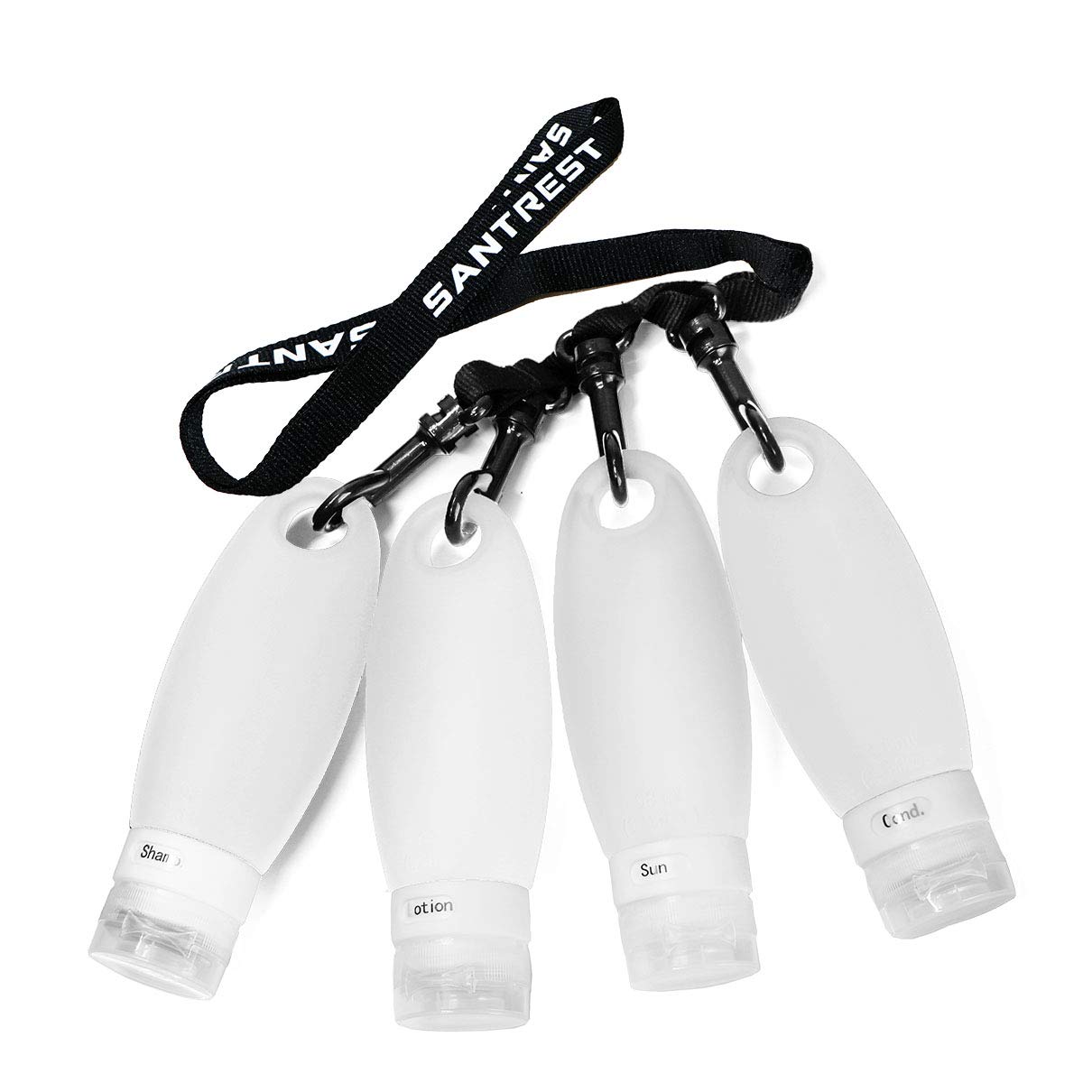 SANTREST Leak Proof Travel Bottles - Refillable Travel Containers with Shower Lanyard,3.3oz TSA Approved Squeezable Silicone Travel Tube Set for Gym Shampoo Lotion Soap(4 Pack Multi): Beauty