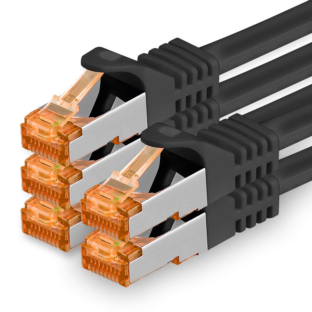 1.5m - Cat.7 network cable black - 5 pieces Gigabit Ethernet LAN cable 10000 Mbit s patch cable Cat7 cable S FTP PIMF shielding LSZH Cat.7 raw cable Rj45 plug Cat 6a - 5 x 1.5 meters
