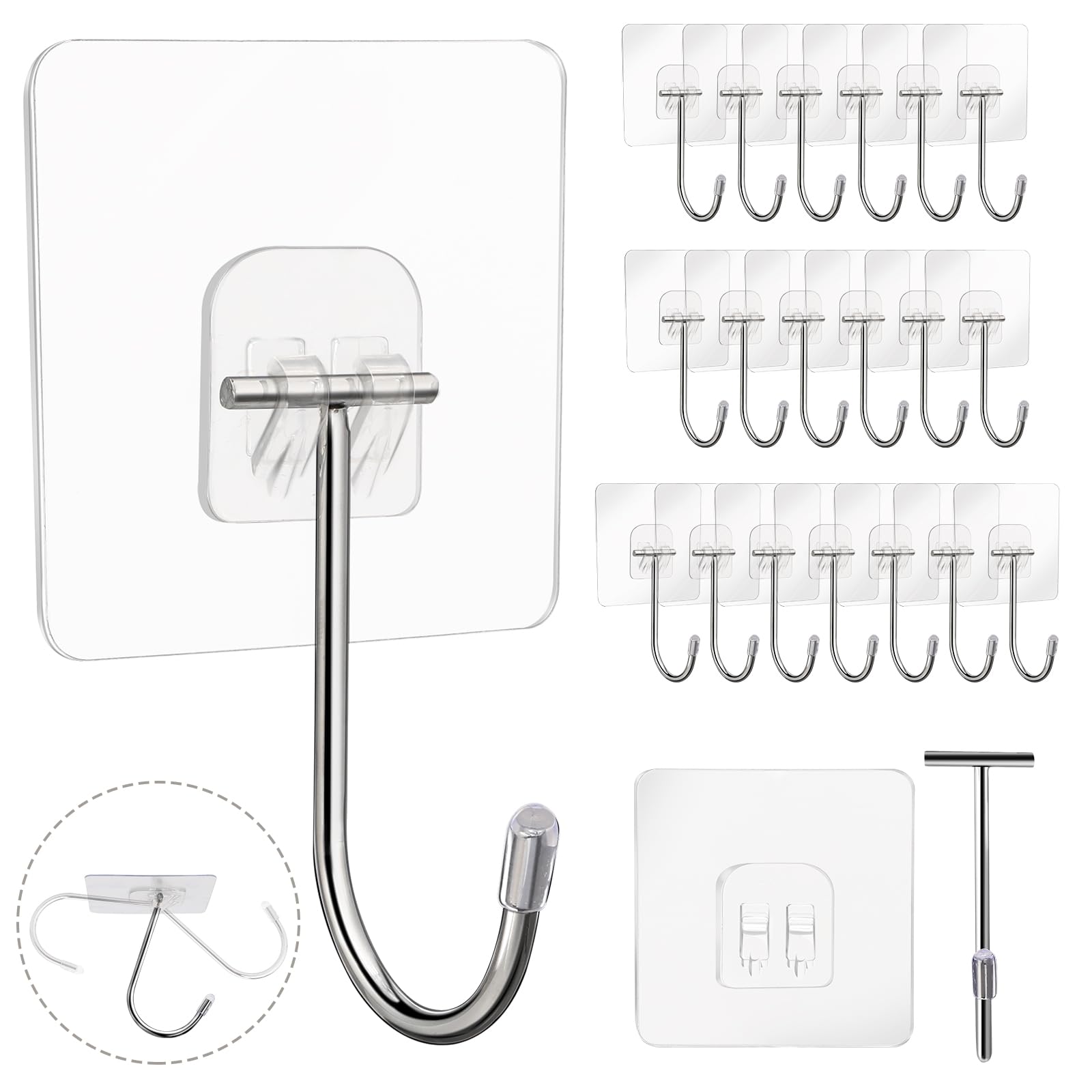 Photo 1 of 20 Pack Large Adhesive Hooks for Hanging Heavy Duty 44 lb(MAX) Christmas Fall Halloween Wreath Hangers Ornament Hooks Sticky for Wall No Damage Towel Picture Key Shower Siding Stocking Garland Strips