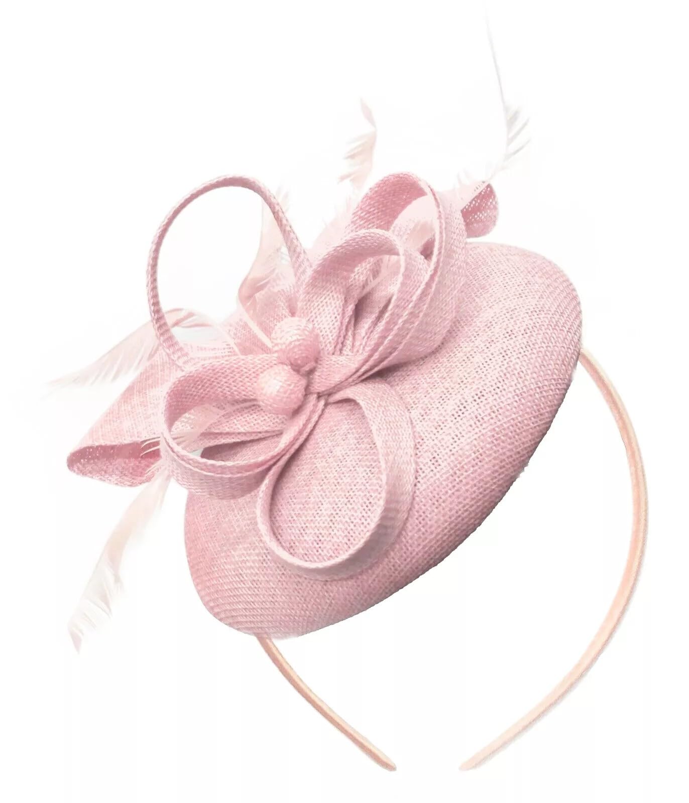 Caprilite Bead Round Pillbox Loop Sinamay Headband Fascinator for Women Wedding Ascot Races[Blush Pink]