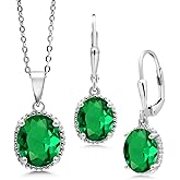 Gem Stone King 5.75 Cttw Green Nano Emerald Pendant and Earrings Jewelry Set For Women | 925 Sterling Silver | Oval 11X9MM and 9X7MM | With 18 Inch Silver Chain
