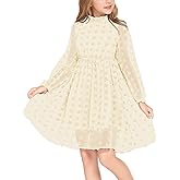Arshiner Girls Dress Long Sleeve Swiss Dot Ruffle Collar Flowy A-Line Party Dress for Kids 5-13Y