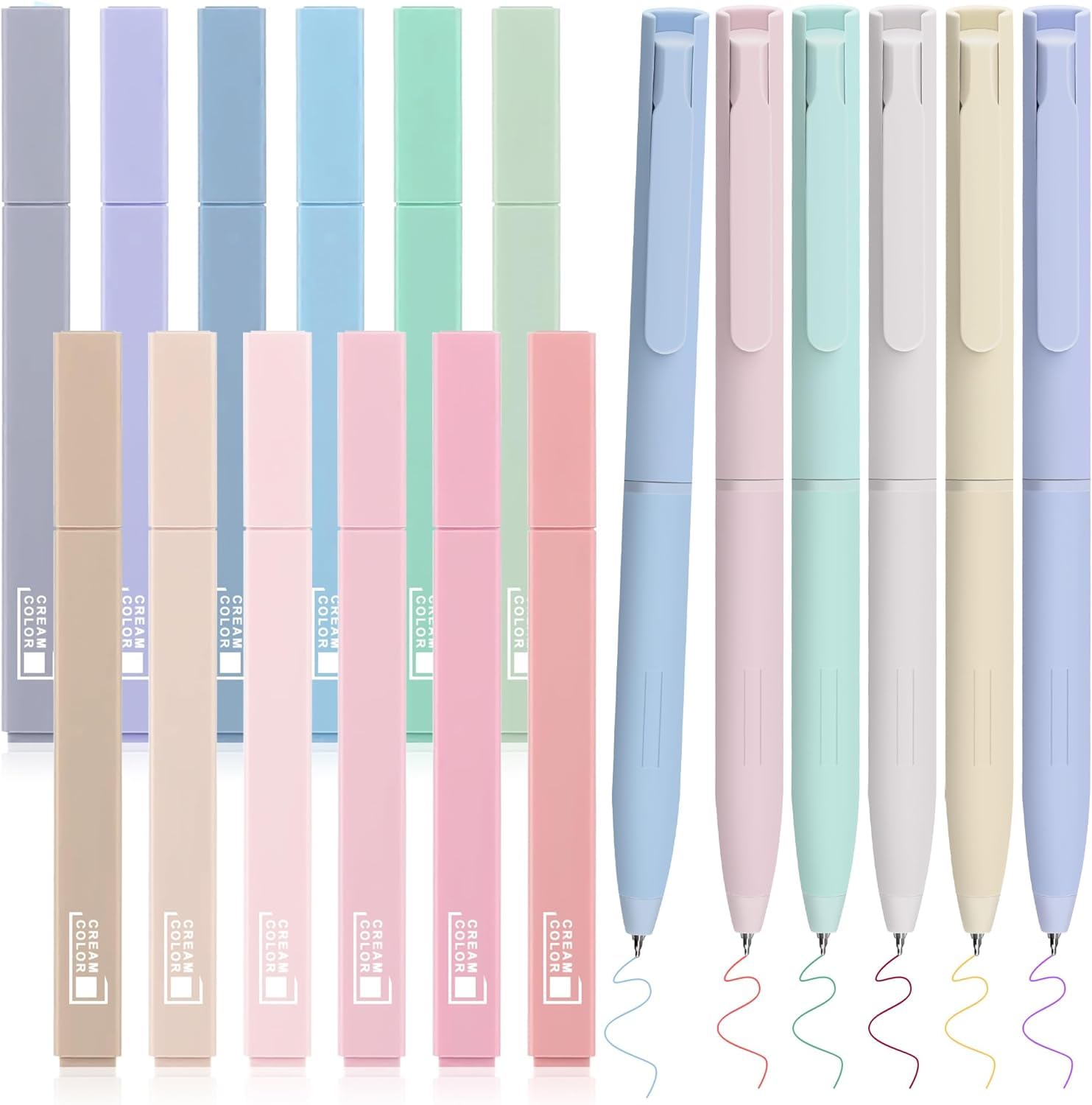 COZCLAM 18 Pastel Highlighters Stationery Set, 12 Aesthetic Highlighters, and 6 Fineliner Pens, Bible Text Marker Pens Cute Stationary for journal, Bible, office, school supplies