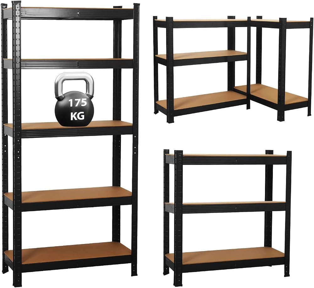 GadgetHaven 5 Tier Garage Shelving Unit Heavy Duty Steel 90x40x180 cm Black
