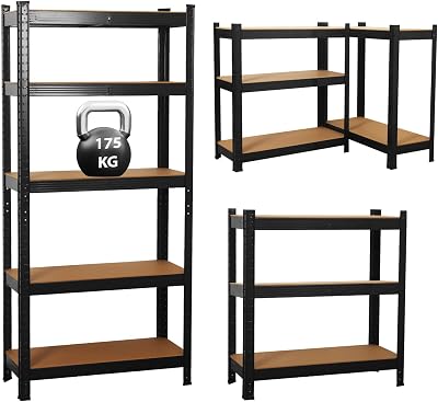 GadgetHaven 5 Tier Garage Shelving Unit Heavy Duty Steel 90x40x180 cm Black