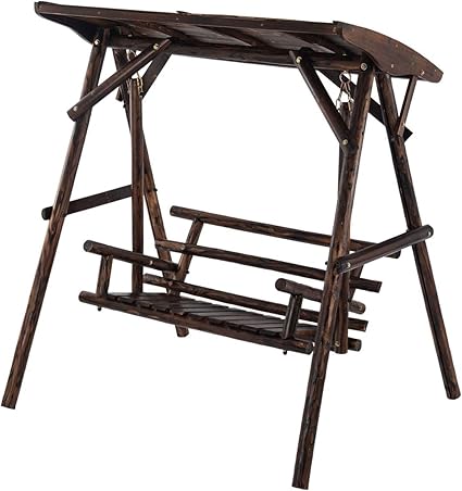 Amazon Co Jp ぼん家具 ブランコ 木製 屋根付き 2人用 庭 ガーデニング 屋外 大型 焼杉 遊具 ガーデン ホーム キッチン