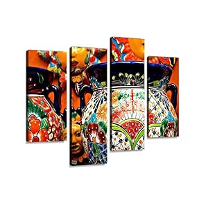 Mexican Folk Ceramic Pottery in CancunCanvas Wall Art Hanging Paintings Modern Artwork Abstract Picture Prints Home Decoration Gift Unique Designed Framed 4 Panel