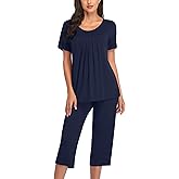 COLORFULLEAF Womens Pajama Sets Summer Pjs Lounge Sets for Women Soft Sleepwear Top and Capri Pants with Pockets