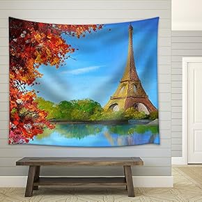 Oil Painting - Lake Near The Eiffel Tower - Fabric Wall Tapestry Home Decor - 51x60 inches