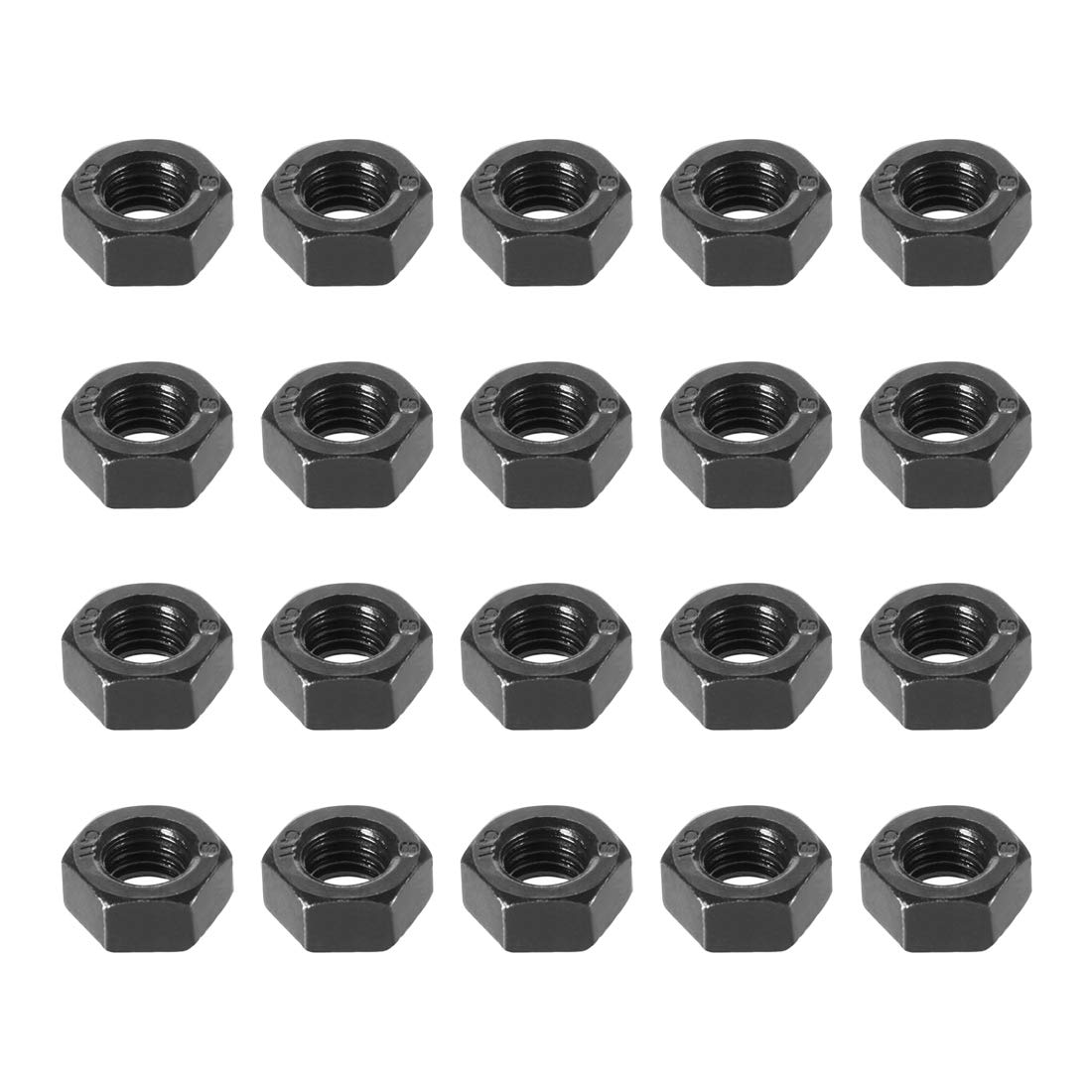 sourcing map Hex Nuts, M8x1.25mm Metric Coarse Thread Hexagon Nut, Carbon Steel, Pack of 20 (Black)