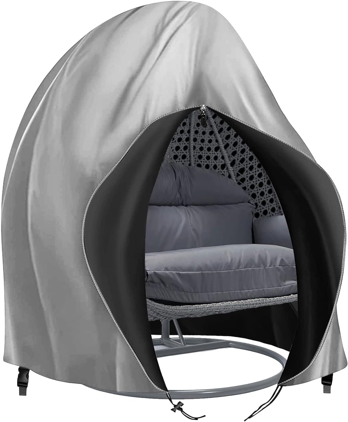 Double Egg Chair Cover - 420D Waterproof Hanging Swing Cover for Patio, Veranda, Garden Furniture With Drawstring (Grey)