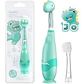Papablic Toddler Sonic Electric Toothbrush Kids for Ages 1-3 Years, Baby Electric Toothbrush with Cute Dino Cover and Smart LED Timer, 2 Brush Heads (Jo)