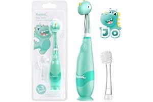 Papablic Toddler Sonic Electric Toothbrush Kids for Ages 1-3 Years, Baby Electric Toothbrush with Cute Dino Cover and Smart L