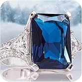 Sdouefos 14K Gold Plated 925 Sterling Silver Square Cushion Cut Gemstone Dark Blue Topaz Ring Statement Ring Navy Gemstone Ring - Choice of Gemstone(9)
