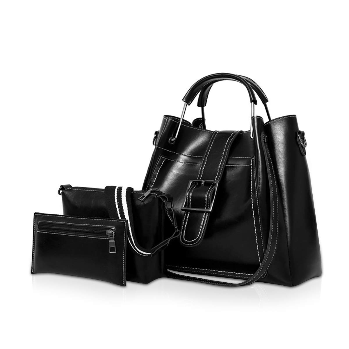 NICOLE&DORIS Women Handbag+Shoulder Bag+Purse 3pcs Bag Tote for Women Black