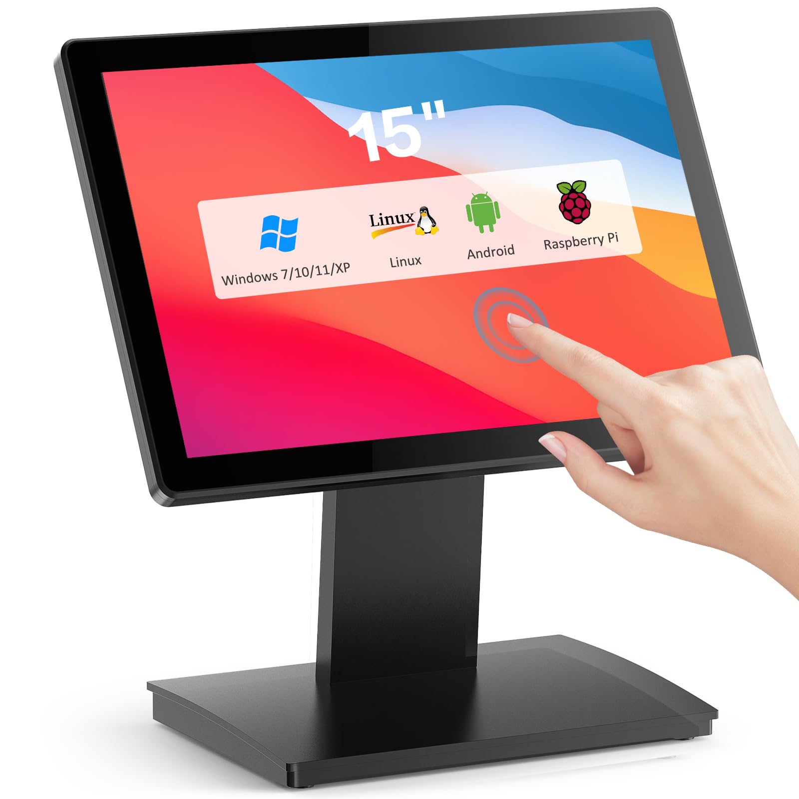 Photo 1 of NewHail 15-inch Touchscreen POS Monitor, HDMI/VGA Capacitive Screen Display with Heavy-Duty Metal Stand for Retail, Restaurant, Bar, Gym, Warehouse and POS Systems