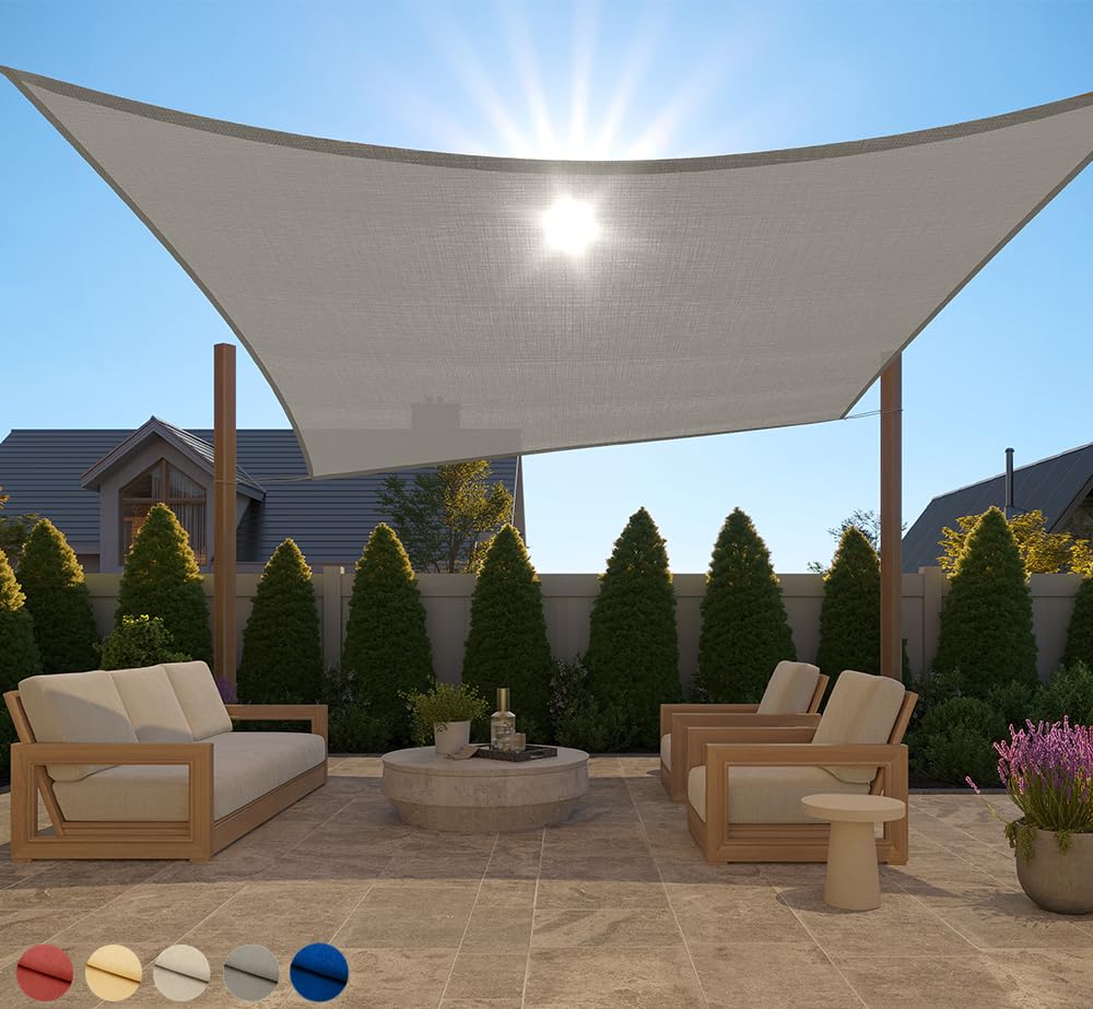 GORILLA GRIP Heavy Duty Sun Shade, UV Protection Fade Tear and Rust Resistant Rectangle Sunshade Canopy, Curved Edges Blocks Sunlight, Breathable Sail, Outdoor Patio, Lawn Garden 10x13 FT Gray Image