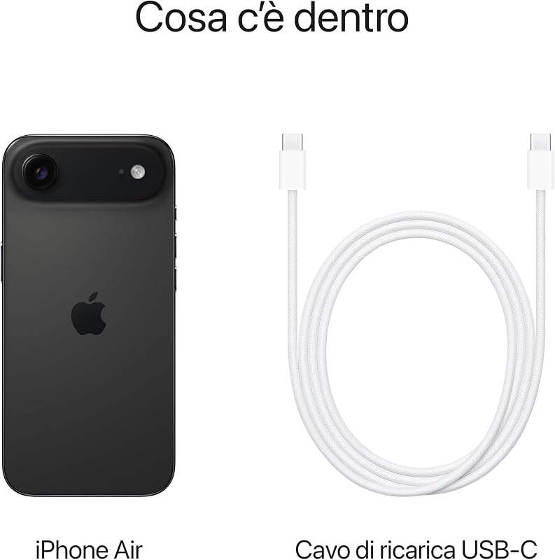 iPhone Air 512 GB: l’iPhone più sottile di sempre, display 6,5" con ProMotion fino a 120Hz, potente chip A19 Pro, fotocamera frontale Center Stage, eSim; Nero siderale