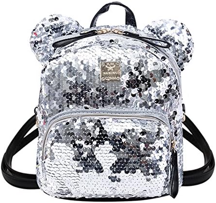 Eilova Bling Sequins Student Schoolbag Book bag Mini Backpack Satchel with Cute Ear for Women girls