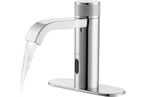 CDLODIN Automatic Sensor Touchless Bathroom Faucet, Manual Waterfall Faucets with Temperature Control Knob, Modern Chrome Sink Faucet Stainless Steel, Hands Free Lavatory Faucets for Single Hole