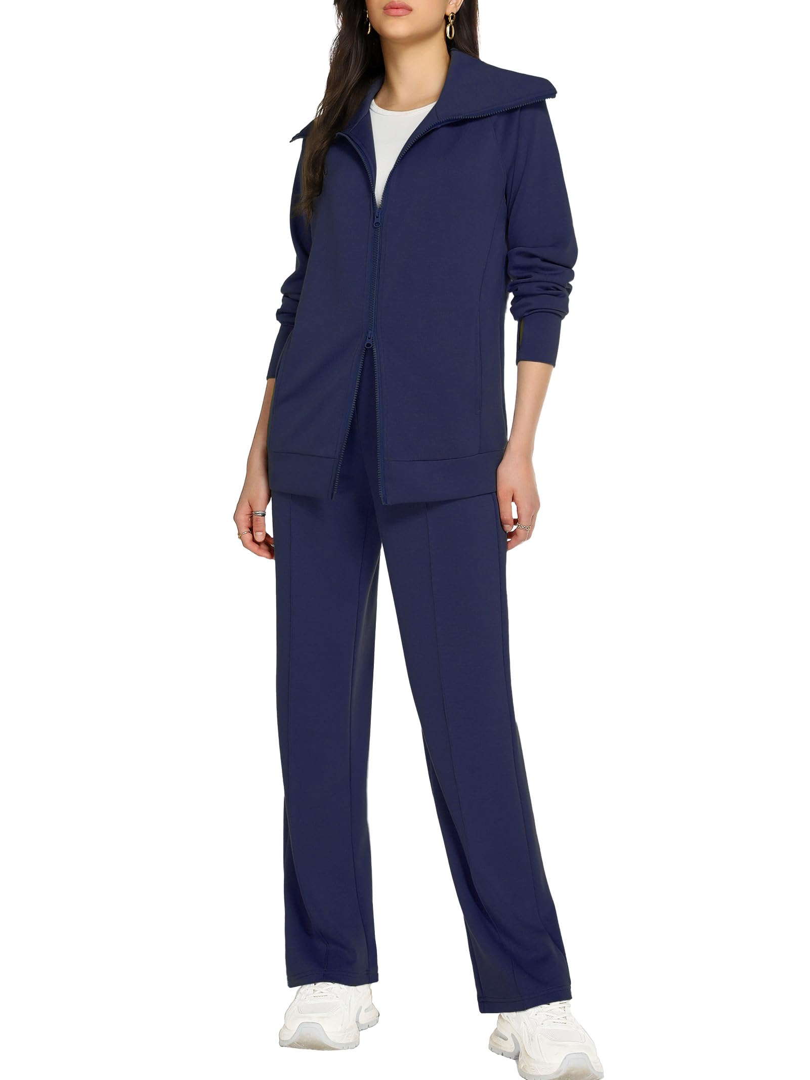 Casly Lamiit Two Piece Sweat Sets for Women Lounge Outfits Matching Travel Sweatsuit Fall Casual Zip Up Track Jacket Athletic Clothing Navy Blue XS