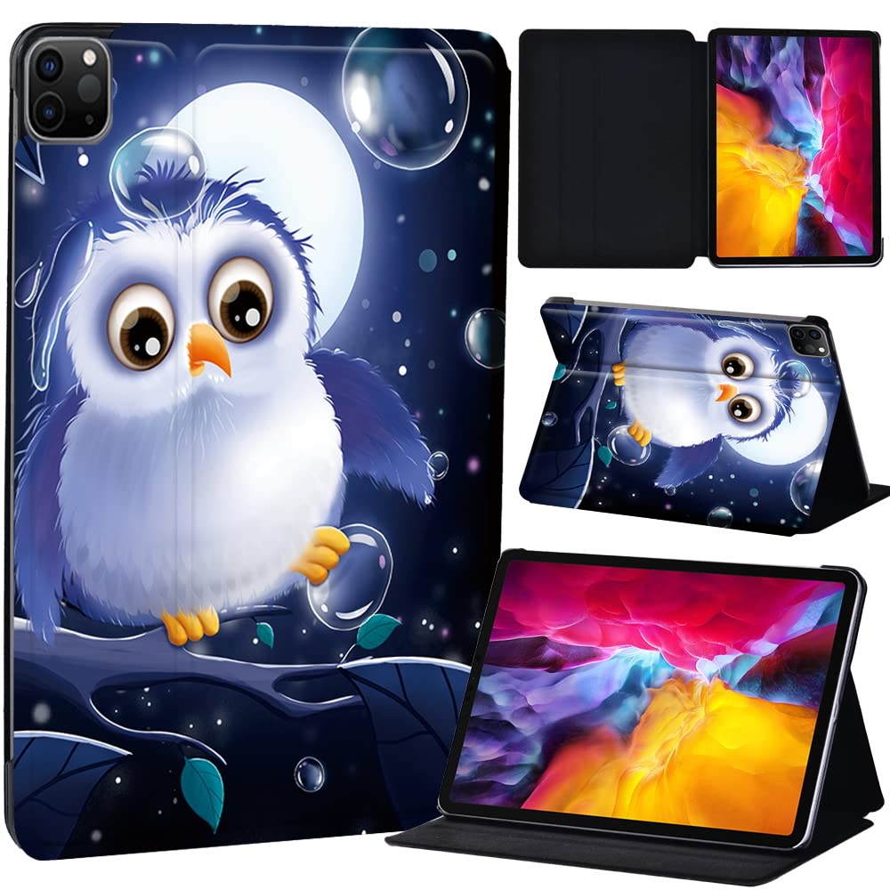PU Leather + hard shell Ultra slim lightweight Folio Flip Tablet Stand Smart Cover Case Fit iPad Air 4 10.9" (2020) / iPad Pro 11" (2018 2020 2021) (white cute owl)