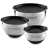 Bellemain Mixing Bowls with Lids Set - Stainless Steel Mixing Bowls with Airtight Lids - Food Storage Containers - 3PCS Set with Non-Slip Bottoms Kitchen Essentials for Baking - Serving