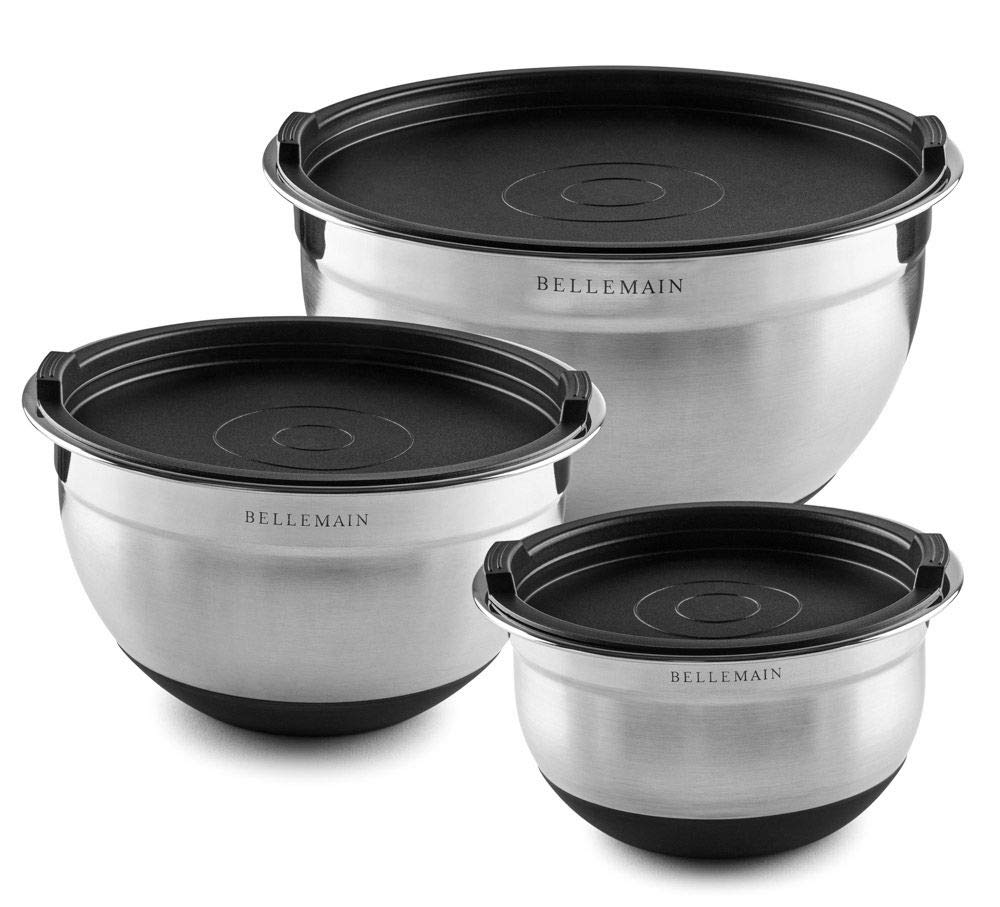 Photo 1 of **USED - MINOR DAMAGE**
Bellemain Mixing Bowls with Lids Set - Stainless Steel Mixing Bowls with Airtight Lids - Food Storage Containers - 3PCS Set with Non-Slip Bottoms Kitchen Essentials for Baking - Serving