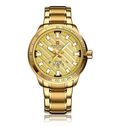 NAVIFORCE Original Mens Sports Waterproof Stainless Steel Date Week Wrist Watch 9090 (All Gold)
