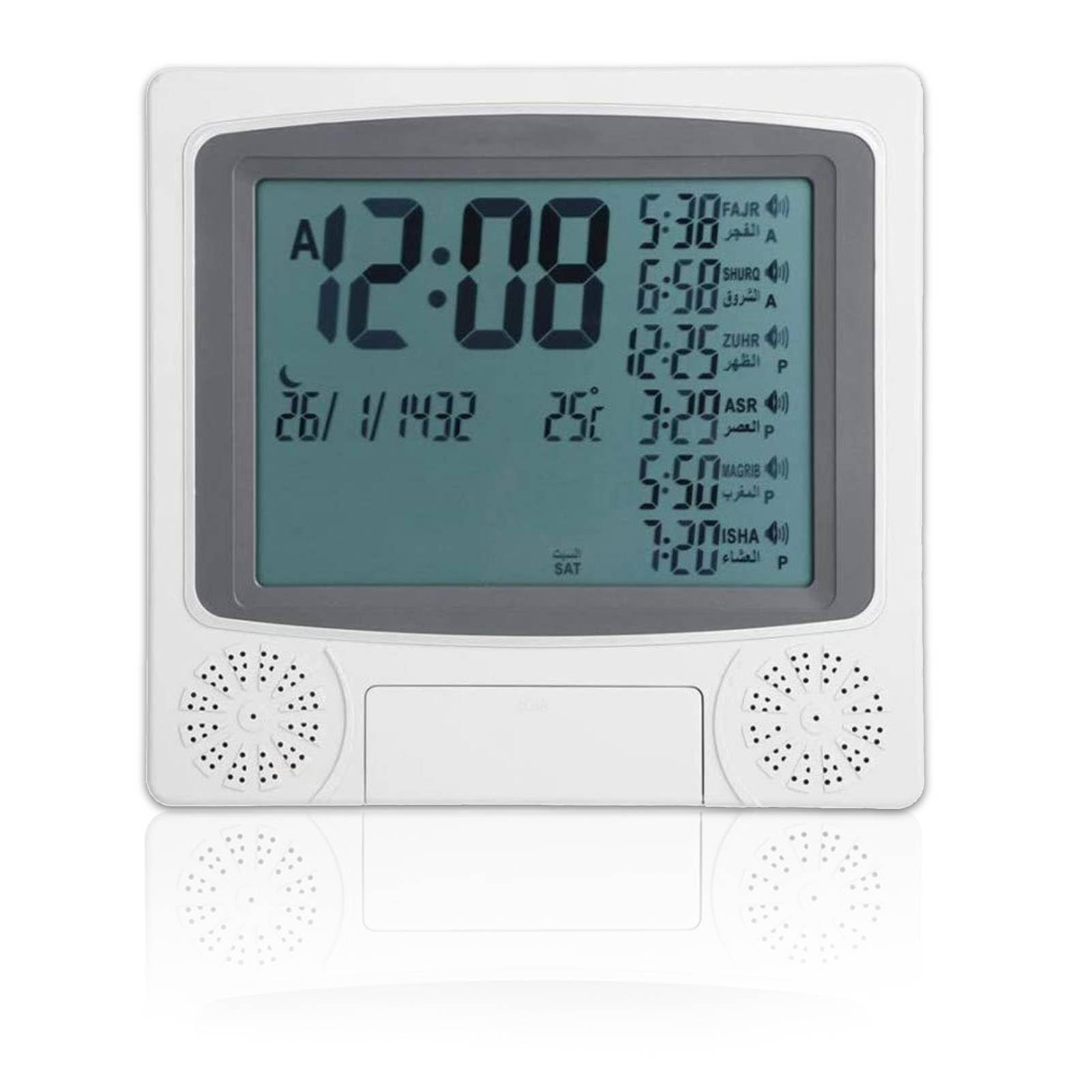 Socobeta Azan Clock Prayer Times Table Clock Muslim Digital Alarm for Home Bedroom Living Room Decoration White 9.3 x 8.9 x 0.9inch