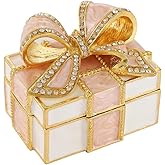 Janshe Cul Gift Box Shape Trinket Boxes Hand-Painted Enamel Ornaments Xmas Gift Hinged Jewelry Ring Hold Boxes(Pink)