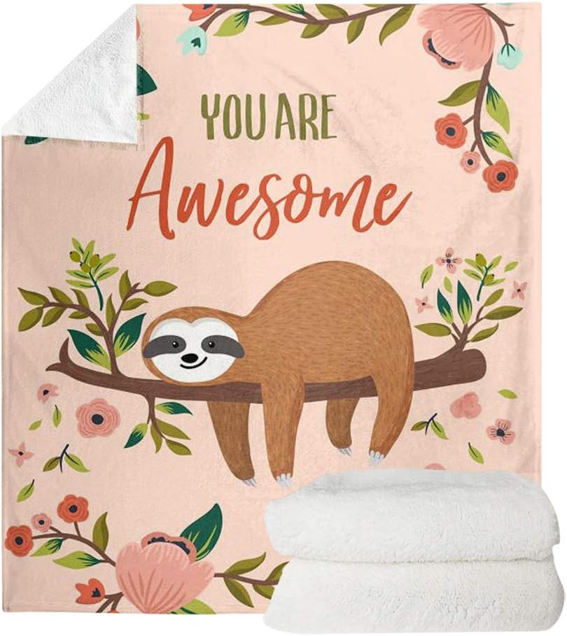 UOIMAG Women Gift Sloth Blanket You Are Awesome Sloth Fleece Throw Blankets for Sofa Couch Bed Car (130x150cm)
