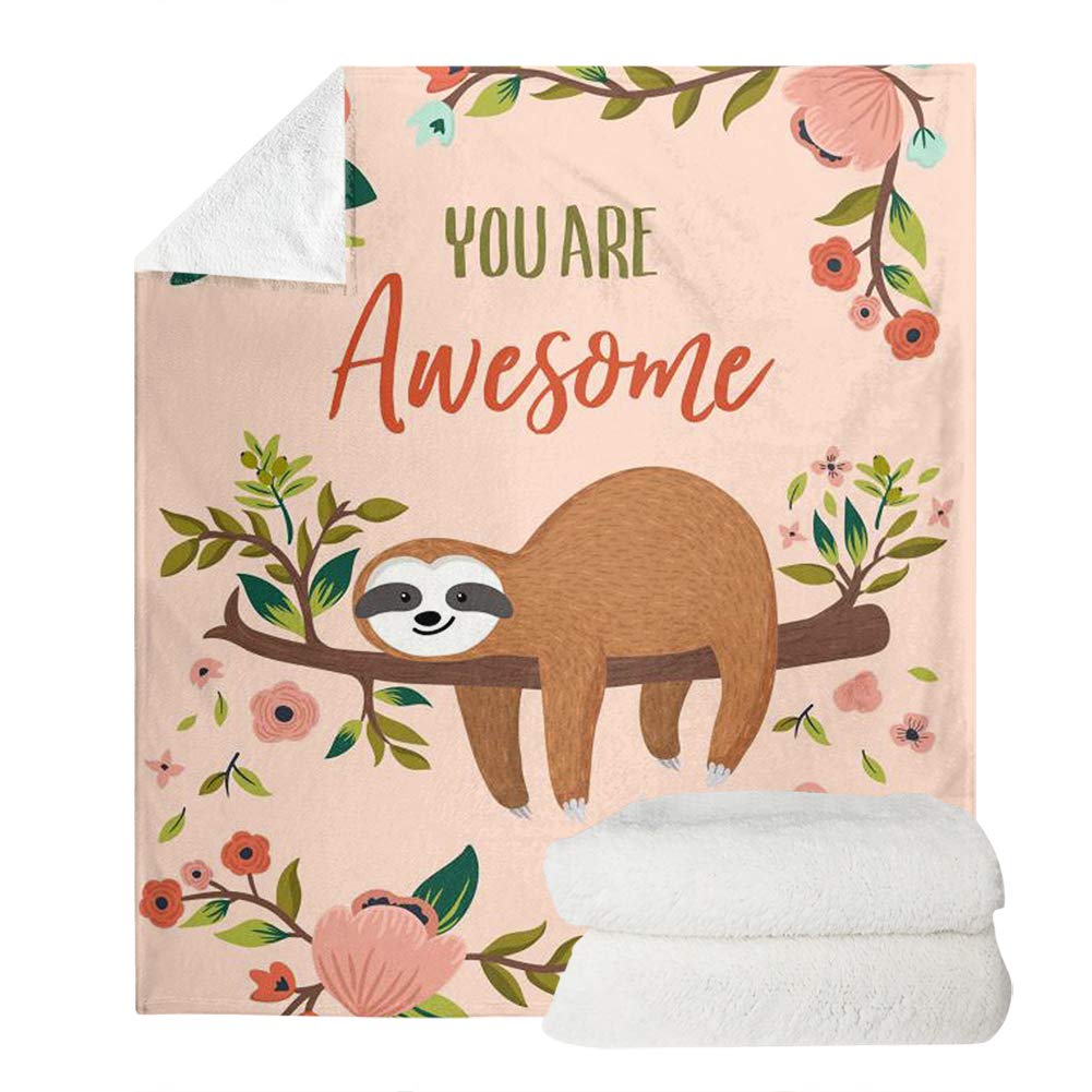 UOIMAG Women Gift Sloth Blanket You Are Awesome Sloth Fleece Throw Blankets for Sofa Couch Bed Car (130x150cm) — image 1