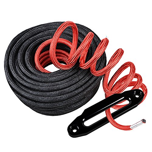 image for Anzio Black 3/8 x 85' 20000LBS Synthetic Winch Line Rope Cable + Rock 