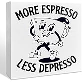 Farmhouse Coffee Wooden Box Sign, More Espresso Less Depresso, Kitchen Dining Room Home Decor, Funny Office Coffee Bar Corner Shop Cafe Decoration