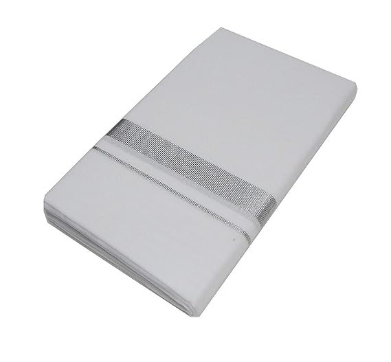 Men's 2 m Cotton Dhoti with Silver Zari Border (White, Free Size)