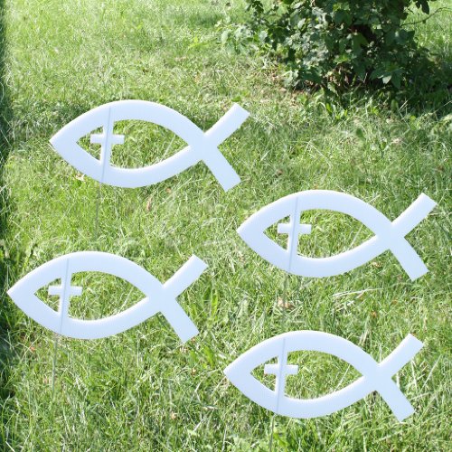 VictoryStore Yard Sign Outdoor Lawn Decorations: Christian Fish Sign - Set of 4 with 4 EZ Stakes