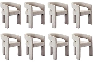 RIVOVA Modern Barrel Dining Chairs Set of 8, PU Leather Upholstered Accent Side Chair with Arms Comfy Makeup Vanity Chairs, Dining Living Room Kitchen Chairs, Grey