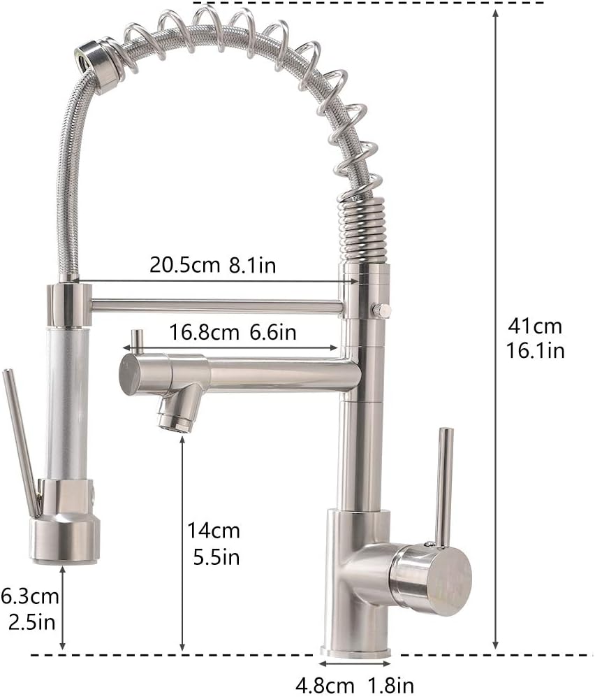Aimadi Contemporary Kitchen Sink Faucet, Single Handle Stainless Steel Kitchen Faucets with Pull Down Sprayer, Brushed Nickel - - 