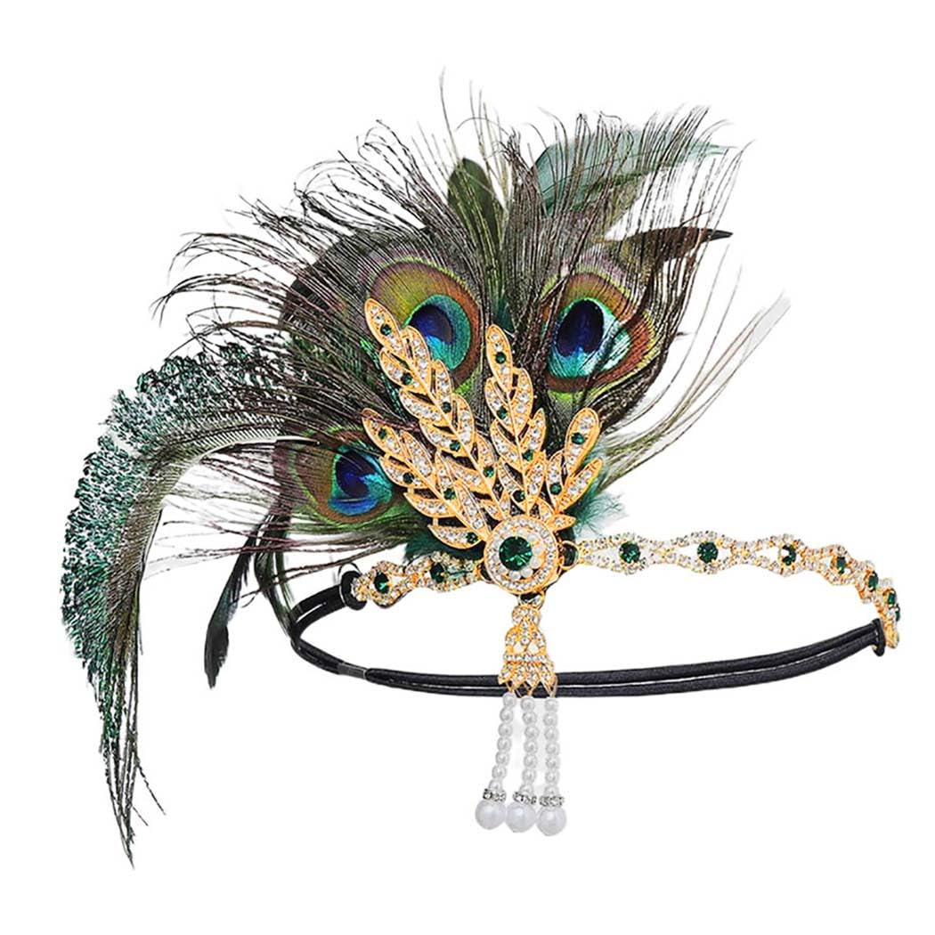 IYOU Peacock Feather Gatsby Headpiece Green Crystal Flapper Headbands Prom Costume Wedding 1920 Hair Accessories for Women โ image 1