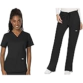 Cherokee Scrub Set for Women, V-Neck Top & Drawstring Flare Leg Pant, Soft 2-Way Stretch Easy Care Medical Uniform – CK00041C