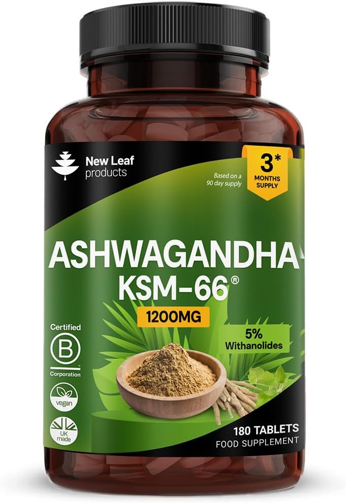 New Leaf Ashwagandha KSM 66 1200mg Vegan Tablets 180 6 Month Supply