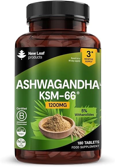 New Leaf Ashwagandha KSM 66 1200mg Vegan Tablets 180 6 Month Supply