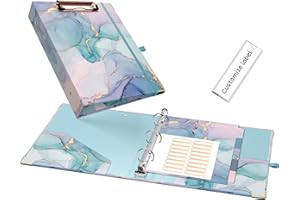 EYROZILL Mini Binder with Clipboard,3 Ring 1 Inch, for 5.5" x 8.5" Paper.A5 Binders with 5-Tab Dividers for School Office Supplies and Home, Green Marble