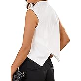 Remidoo Women Sleeveless Button Down Shirt Overlap Back Crop Tank Tops Office Work Blouse