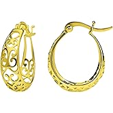 Earrings for Women – Oval Filigree Trendy Fashion Hoop Earrings – Sterling Silver Earrings – Gold Earrings – Rose Gold Earrings