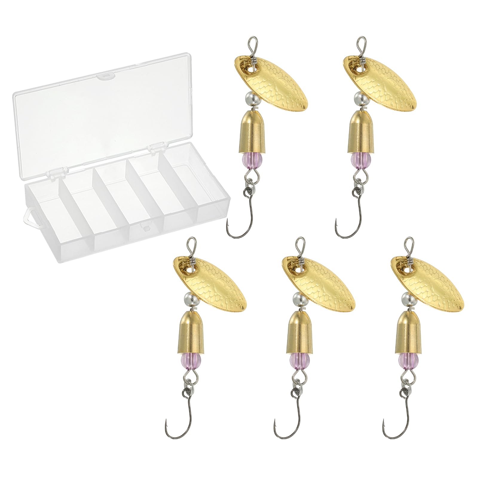PATIKIL 1/5 oz Fishing Lures Spinnerbait, 5 Pack Single Hook Trout Spinners Casting Fishing Spinner Baits Tackle for Freshwater Saltwater Fishing, Gold Tone