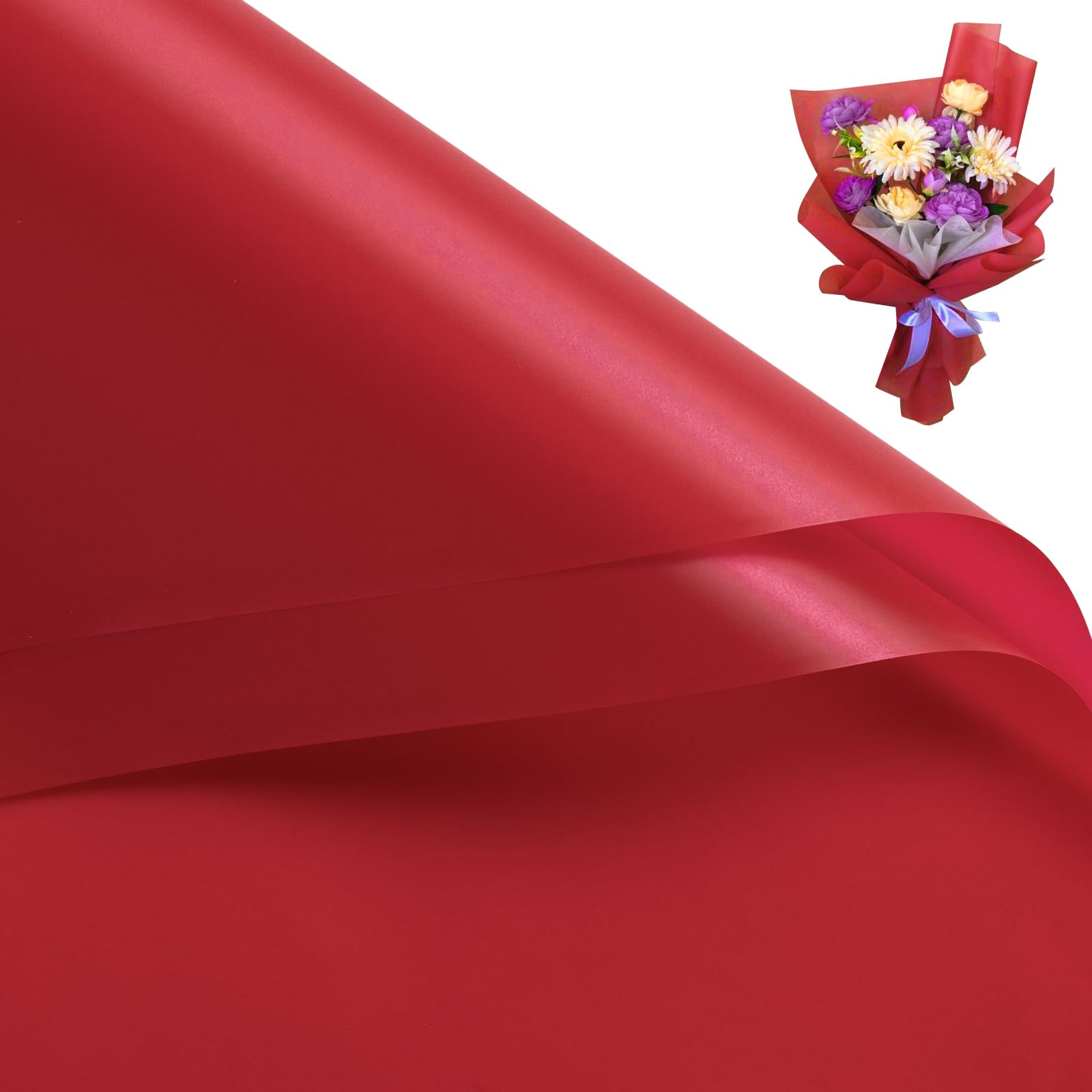 Photo 1 of WRAPAHOLIC 20 Sheets Flower Wrapping Paper - 22.4 x 22.4 inch Pure Bright Red Water-Resistant Floral Bouquet Wrapping Paper, Florist Supplies Packaging for Wedding Birthday Gift DIY