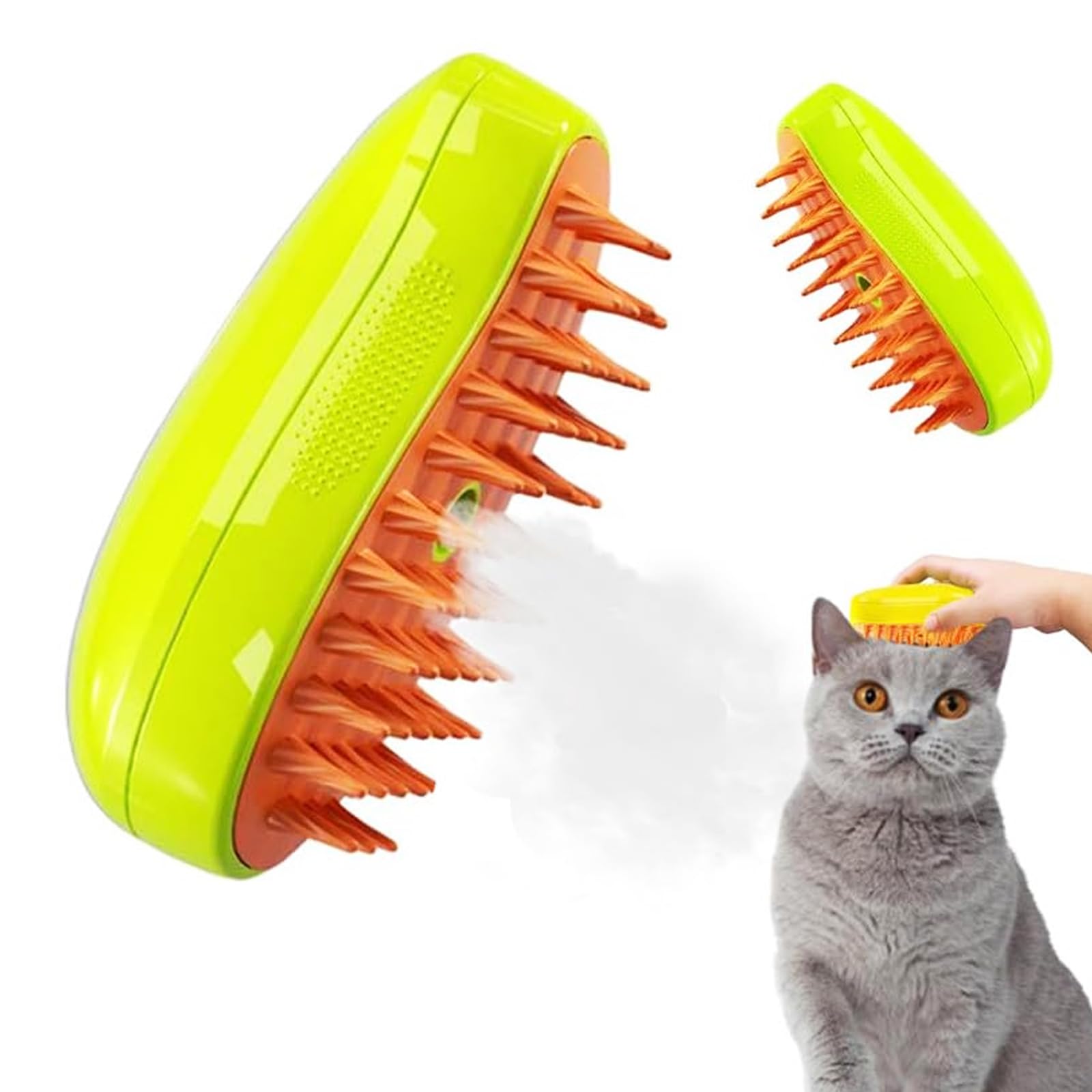 Steamy Cat Brush,3 In1 Cat Steamy Brush,Self Cleaning Steam Cat Brush,Rechargeable Cat Slicker Brush With Liquid Inlet For Long and Short haired Cats Removing Tangled,Eliminate Flying Hair (Green)